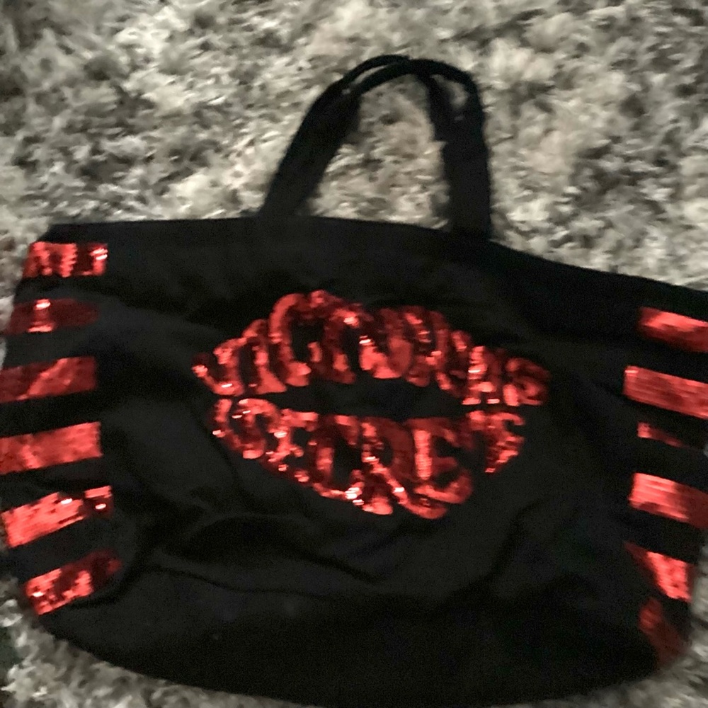 Victoria’s Secret PINK Tote Bag – Red Sequin Lips – Black